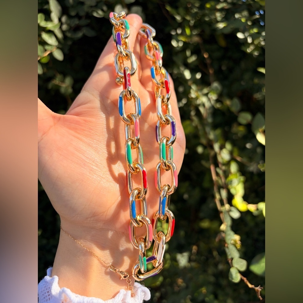 Colorful Gold Chain Link 
Necklace and Bracelet Set - Picture 6 of 10